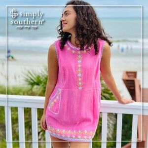 Simply Southern Pink Embroidered Sleeveless Tunic Dress